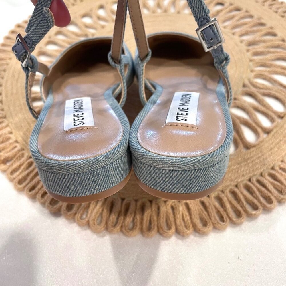 Steve Madden Belinda Adjustable Buckle Sling Back Flats Denim Silver 6 Y2K 90s - Picture 11 of 13